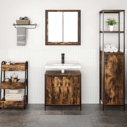 Set Mobili da Bagno 2 pz Rovere Fumo in Legno Multistrato