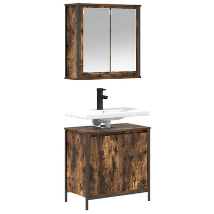 Set Mobili da Bagno 2 pz Rovere Fumo in Legno Multistrato | homemem39