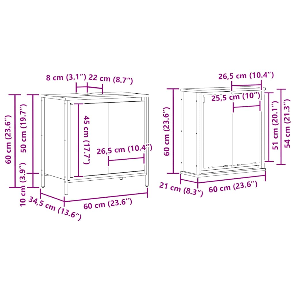 Set Mobili da Bagno 2 pz Rovere Fumo in Legno Multistrato | homemem39