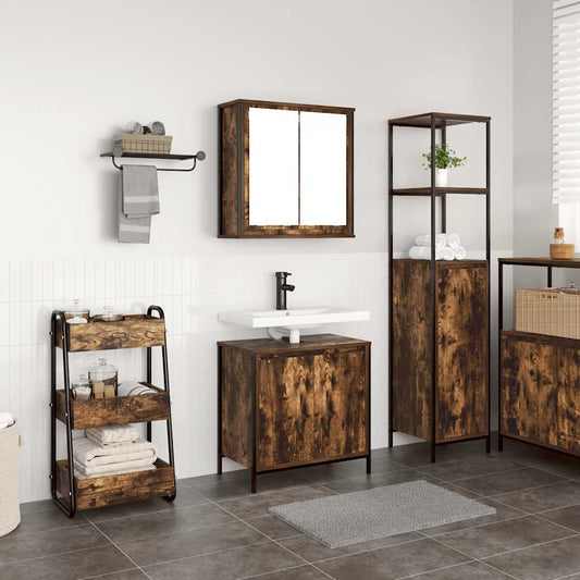 Set Mobili da Bagno 2 pz Rovere Fumo in Legno Multistrato