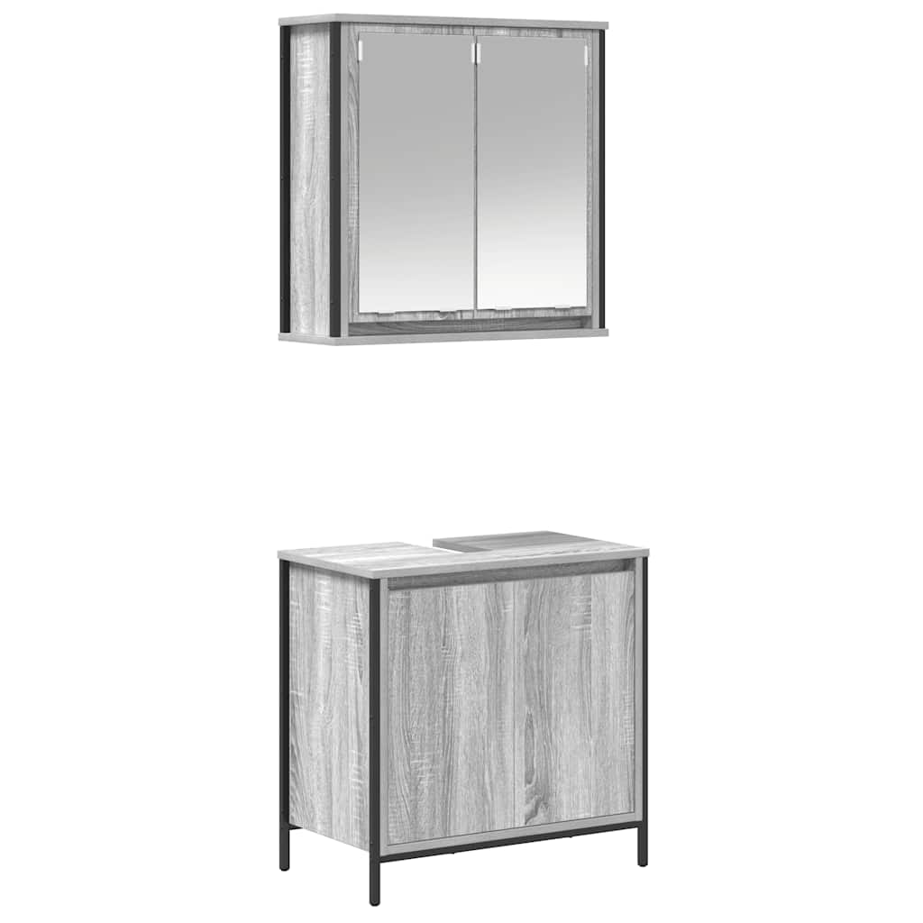 Set Mobili da Bagno 2 pz Grigio Sonoma in Legno Multistrato | homemem39