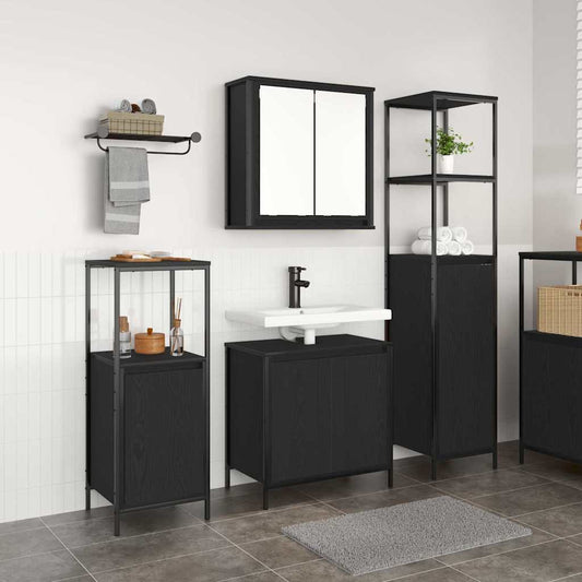 Set di mobili per il bagno 3 pcs Rovere Nero Legno multistrato | homemem39
