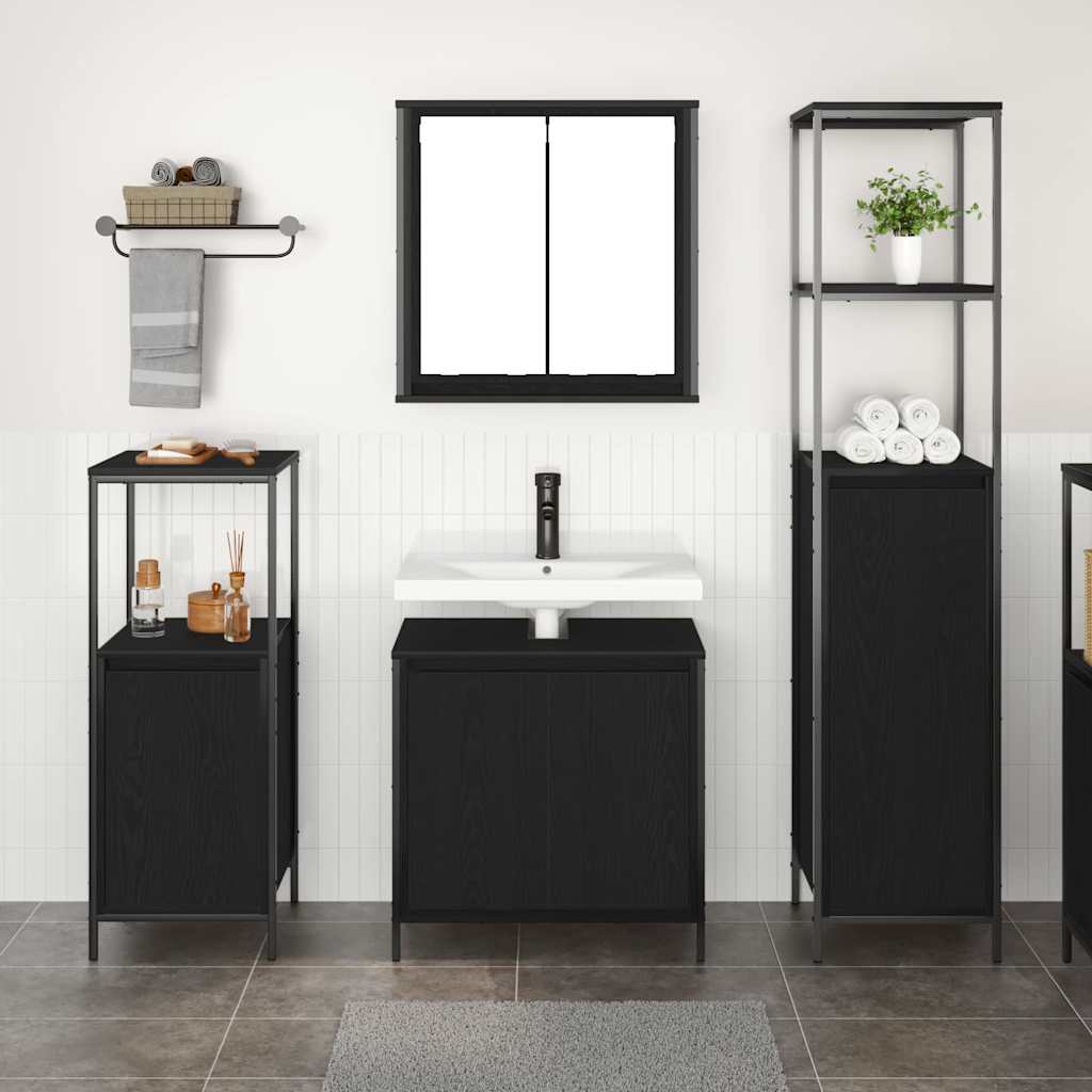 Set di mobili per il bagno 3 pcs Rovere Nero Legno multistrato | homemem39