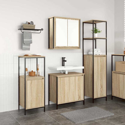 Set di mobili per il bagno con porta 3 pcs Rovere Sonoma e Nero | homemem39