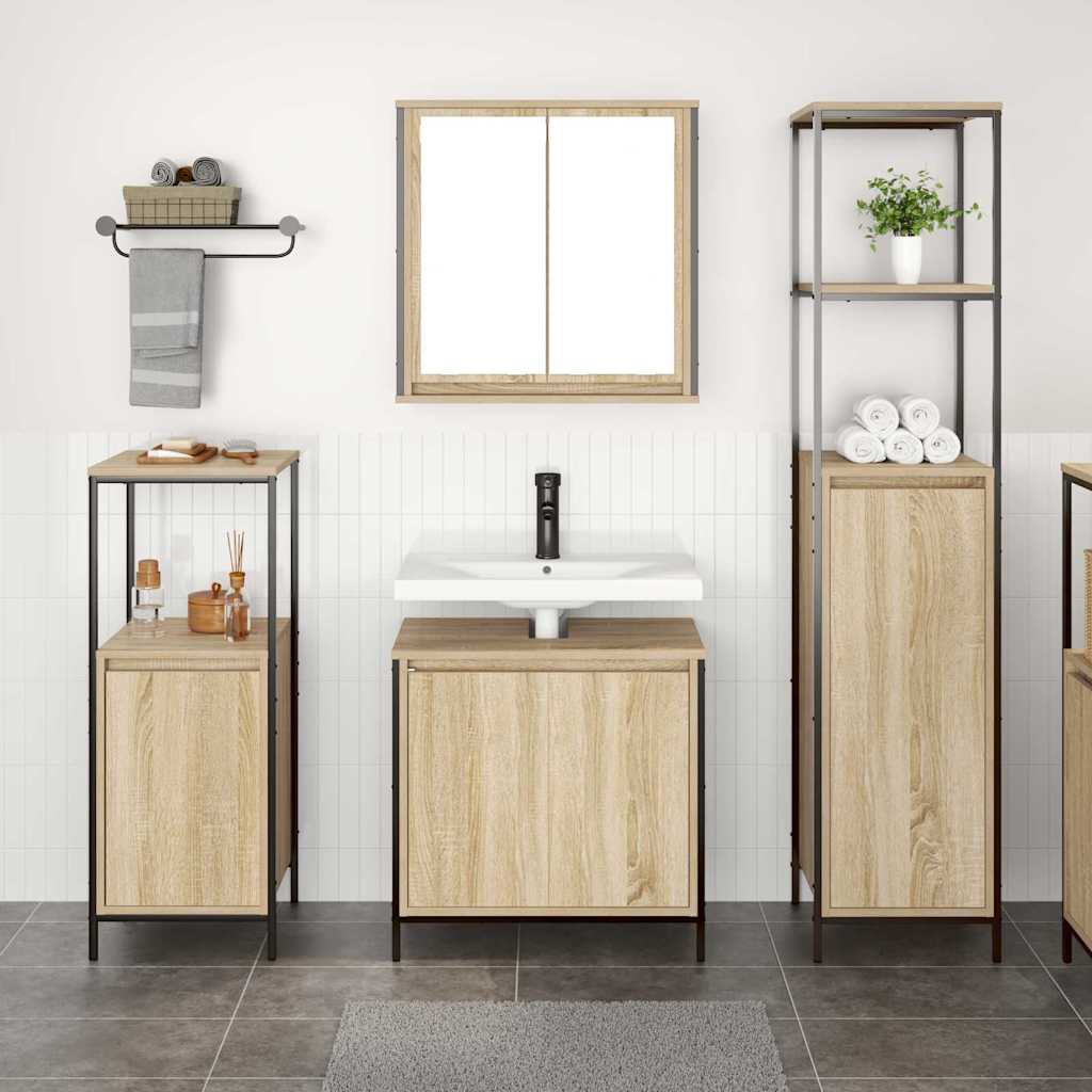 Set di mobili per il bagno con porta 3 pcs Rovere Sonoma e Nero | homemem39
