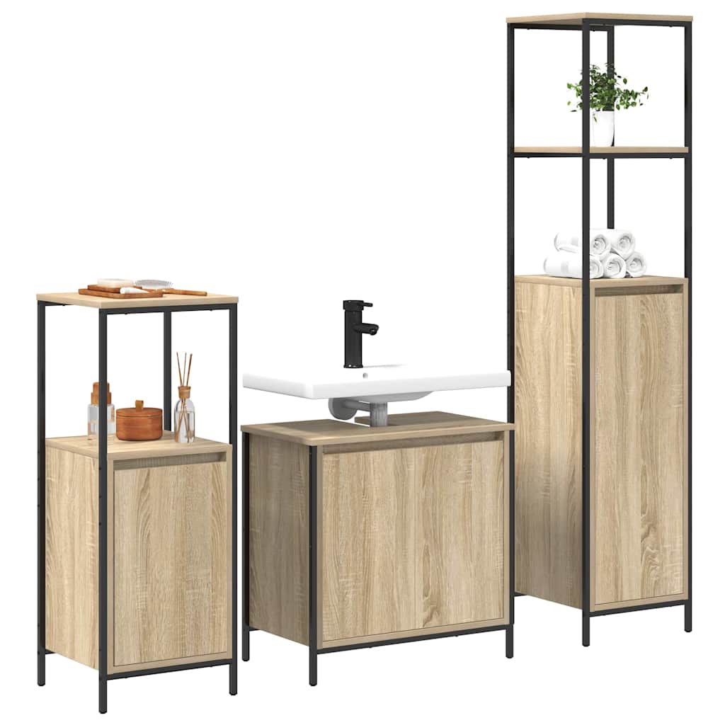 Set di mobili per il bagno con porta 3 pcs Rovere Sonoma e Nero | homemem39