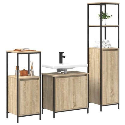 Set di mobili per il bagno con porta 3 pcs Rovere Sonoma e Nero | homemem39
