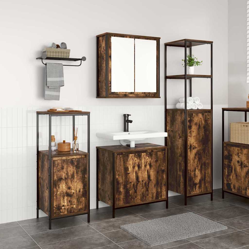 Set di mobili per il bagno 3 pcs Rovere Affumicato e Nero | homemem39