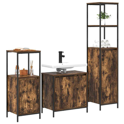 Set di mobili per il bagno 3 pcs Rovere Affumicato e Nero | homemem39