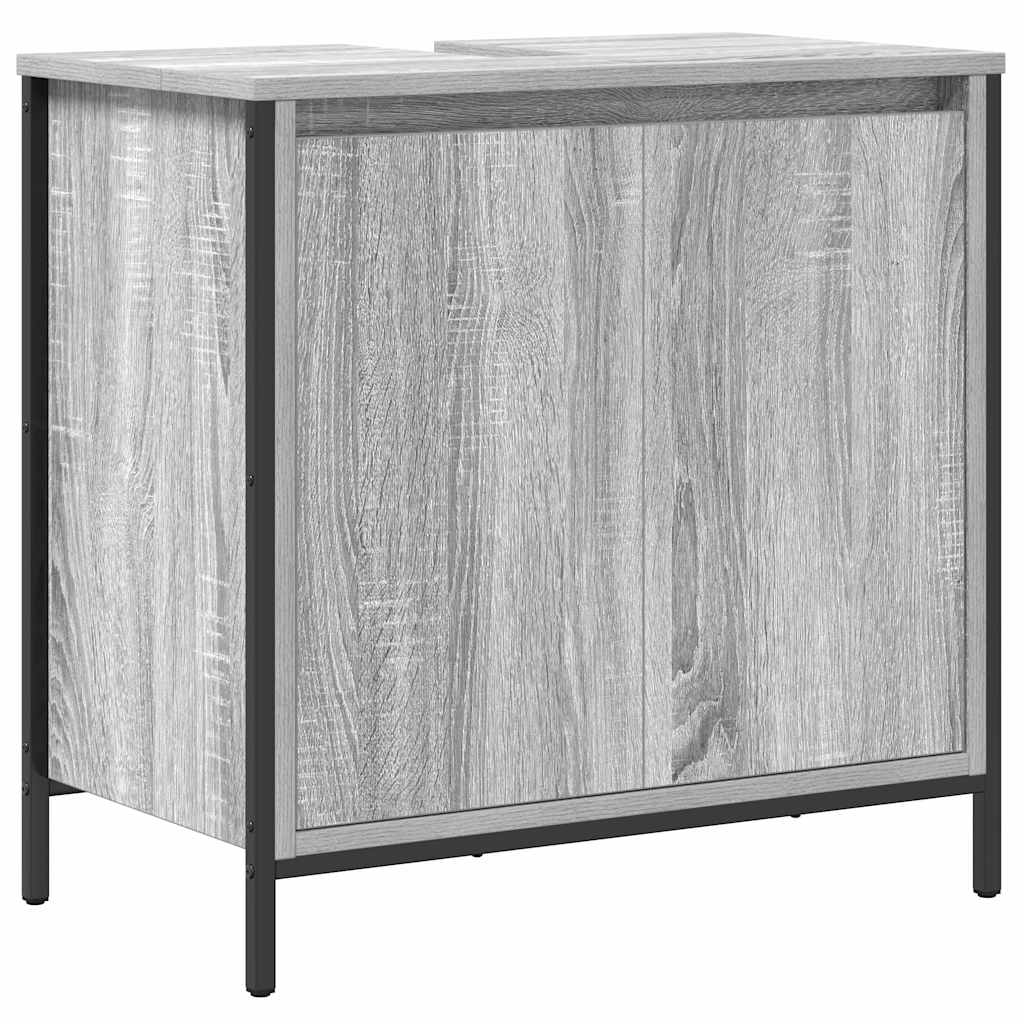 Set di mobili per il bagno con porta 5 pcs Grigio Sonoma e Nero | homemem39