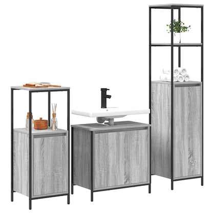 Set di mobili per il bagno con porta 3 pcs Grigio Sonoma e Nero | homemem39