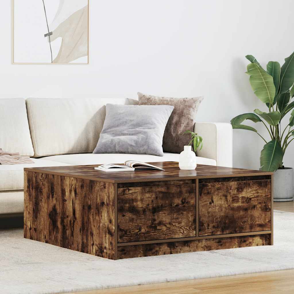 Tavolino da Salotto con Cassetti Rovere Fumo 100x100x40 cm | homemem39