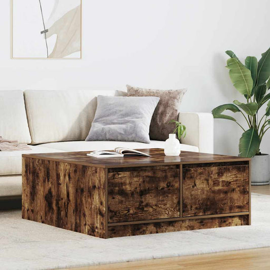 Tavolino da Salotto con Cassetti Rovere Fumo 100x100x40 cm | homemem39