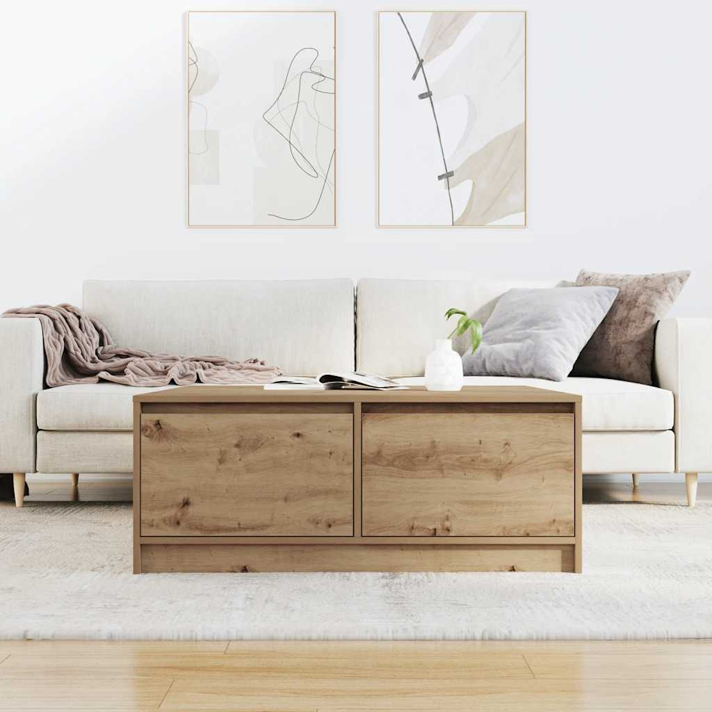 Tavolino Salotto con Cassetti Rovere Artigianale 100x100x40 cm | homemem39