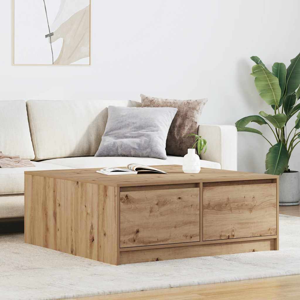 Tavolino Salotto con Cassetti Rovere Artigianale 100x100x40 cm | homemem39