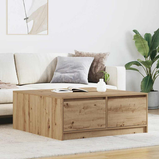 Tavolino Salotto con Cassetti Rovere Artigianale 100x100x40 cm | homemem39
