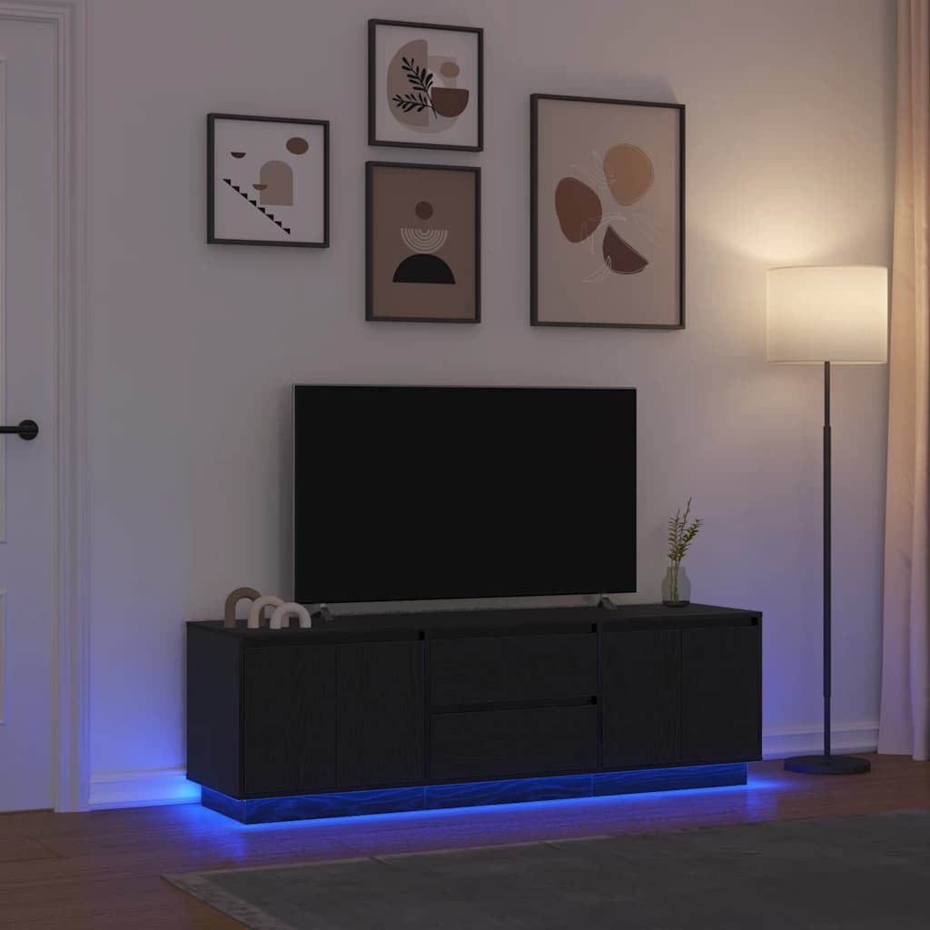 Mobile Porta TV con Luci LED Rovere Nero 160,5x41x50 cm - homemem39