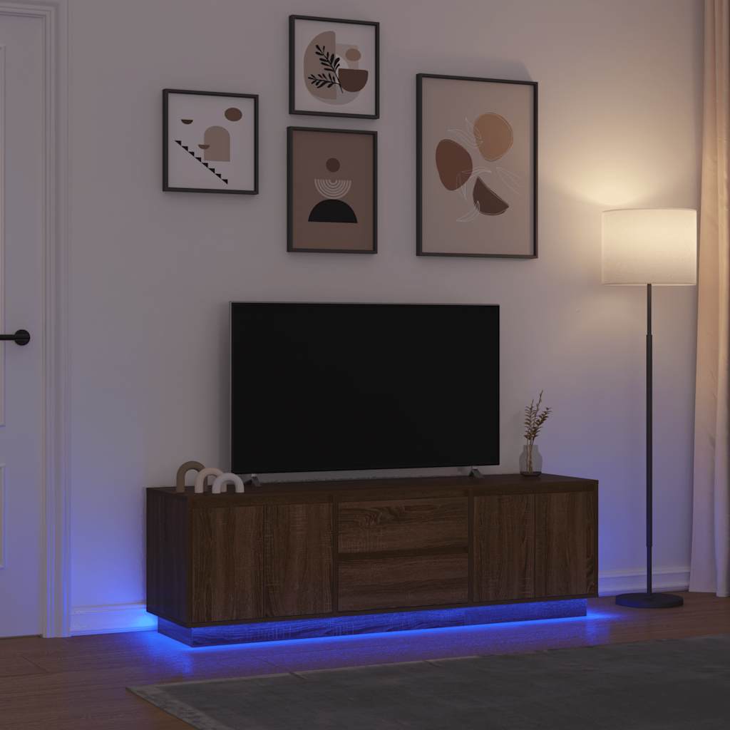 Mobile Porta TV con Luci LED Rovere Marrone 160,5x41x50 cm