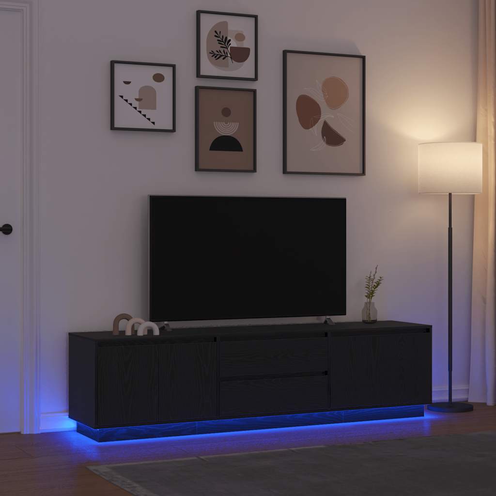 Mobile Porta TV con Luci LED Rovere Nero 193,5x41x50 cm