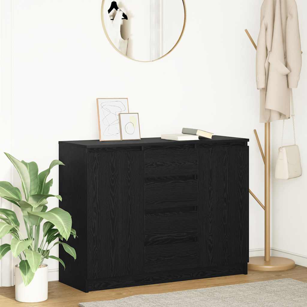 Credenza con Cassetti Rovere Nero 100,5x35x76 cm Truciolato - homemem39