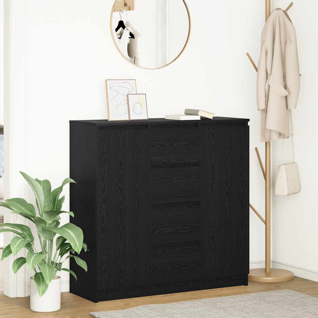 Credenza con Cassetti Rovere Nero 100,5x35x98,5 cm Truciolato - homemem39