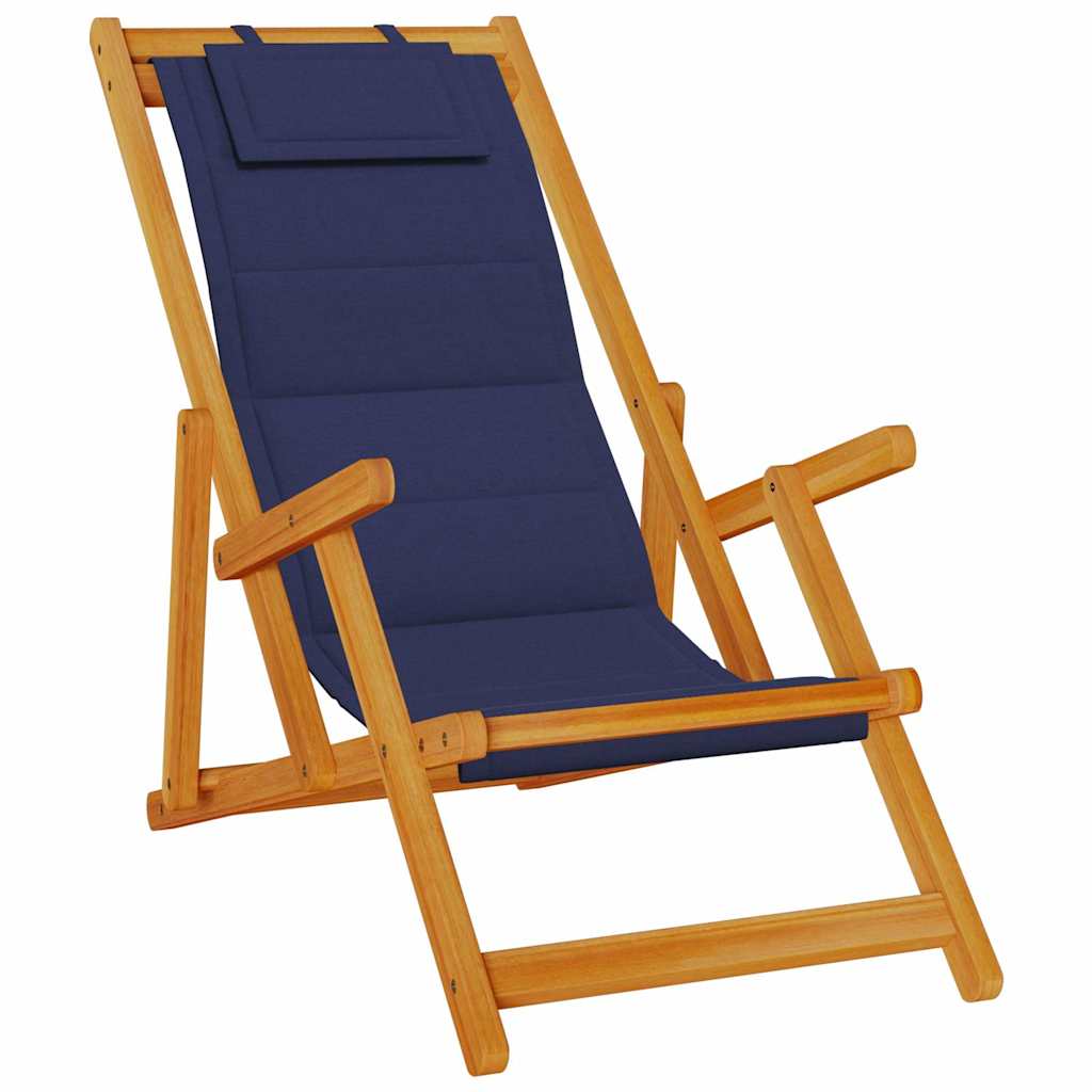 Sedia pieghevole con braccioli legno di acacia blu e Textilene