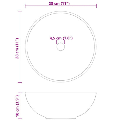 Lavandino Ø28x10 cm in Ceramica Nero Lucido
