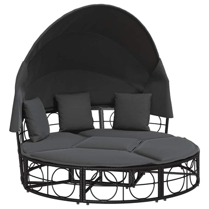 Lettino Prendisole Esterno Tetto e Cuscini Nero in Polyrattan - homemem39