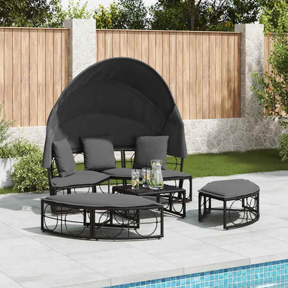 Lettino Prendisole Esterno Tetto e Cuscini Nero in Polyrattan - homemem39