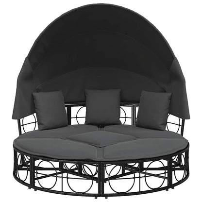Lettino Prendisole Esterno Tetto e Cuscini Nero in Polyrattan - homemem39
