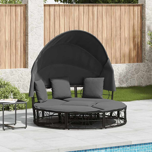 Lettino Prendisole Esterno Tetto e Cuscini Nero in Polyrattan - homemem39