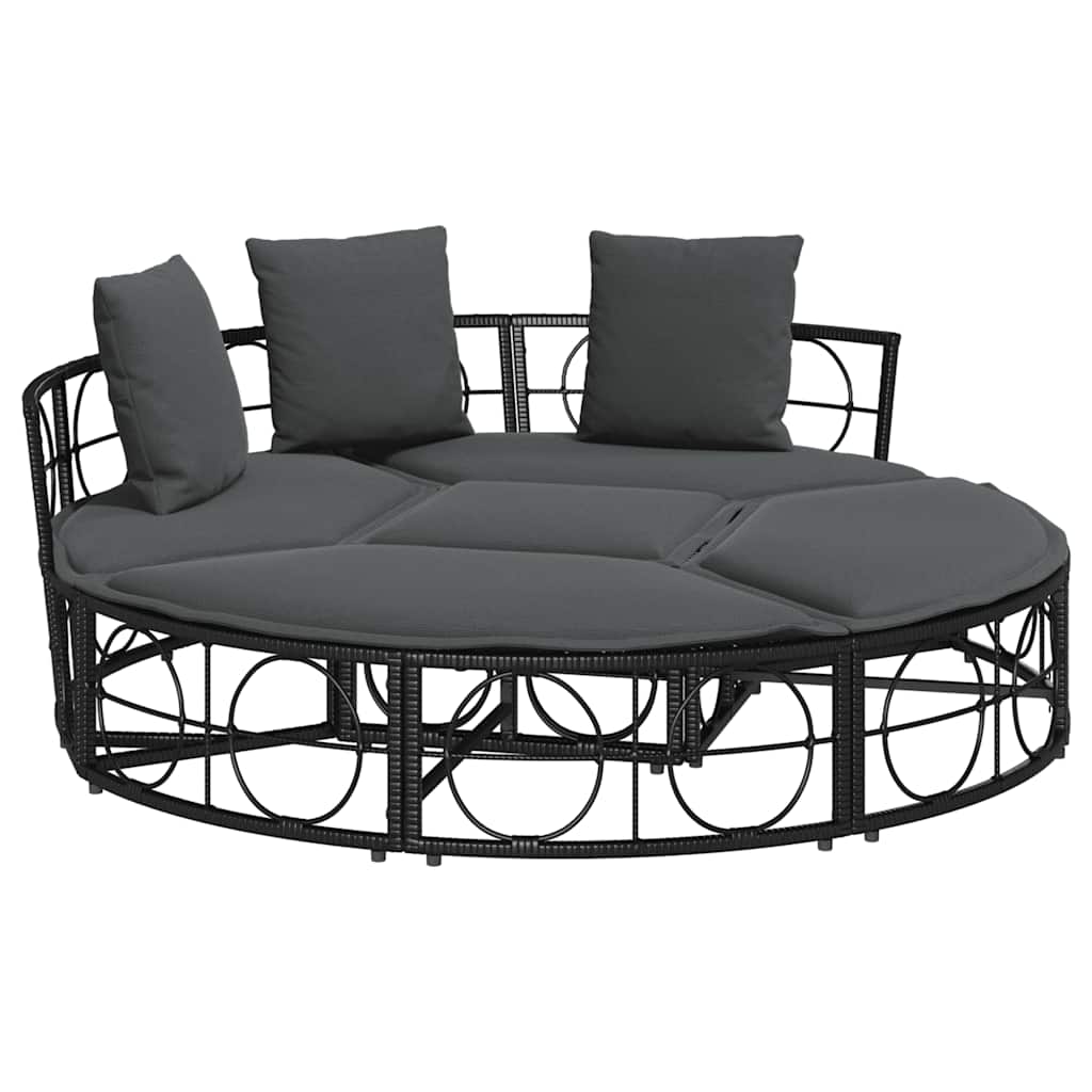Lettino Prendisole Esterno senza Tetto Nero in Polyrattan - homemem39