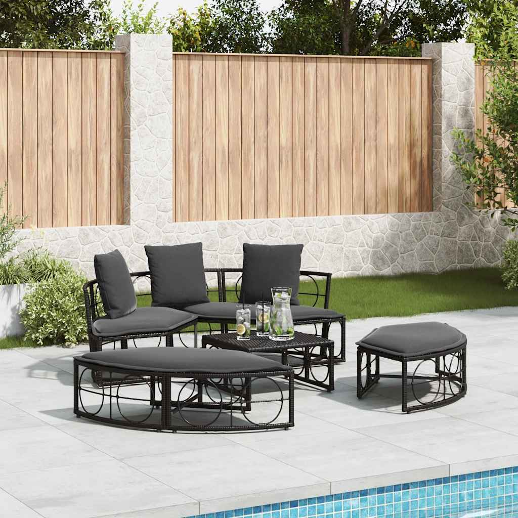 Lettino Prendisole Esterno senza Tetto Nero in Polyrattan - homemem39