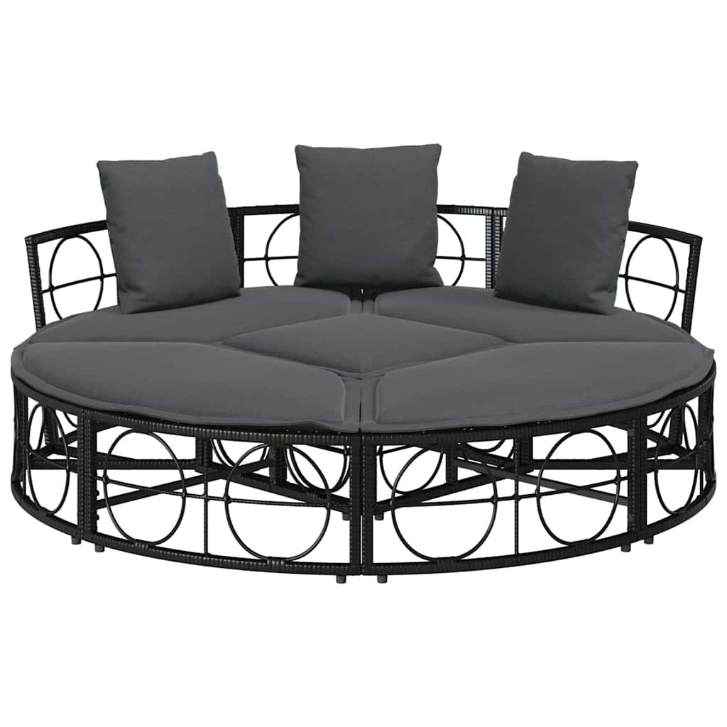 Lettino Prendisole Esterno senza Tetto Nero in Polyrattan - homemem39