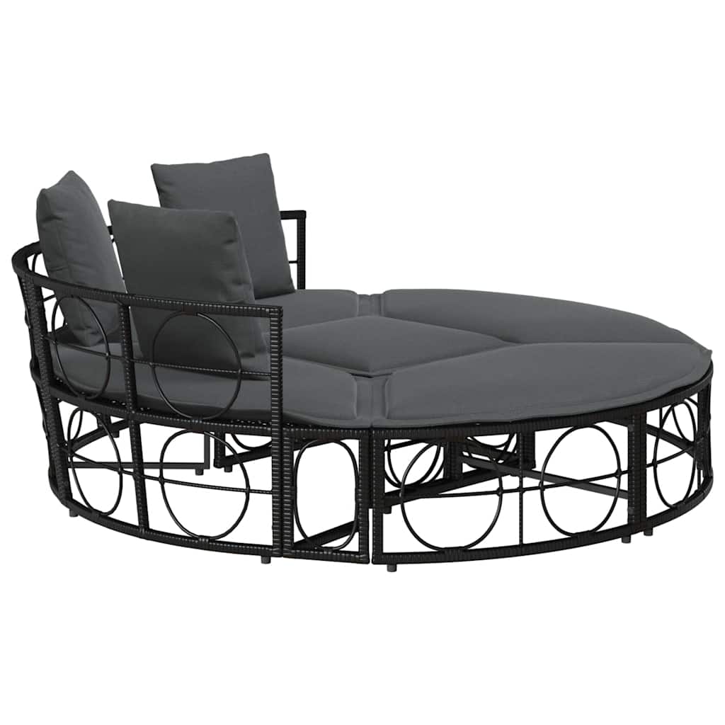 Lettino Prendisole Esterno senza Tetto Nero in Polyrattan - homemem39