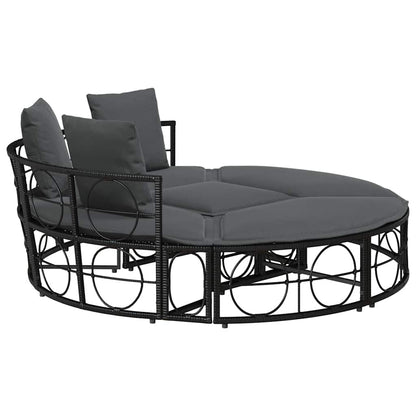 Lettino Prendisole Esterno senza Tetto Nero in Polyrattan - homemem39