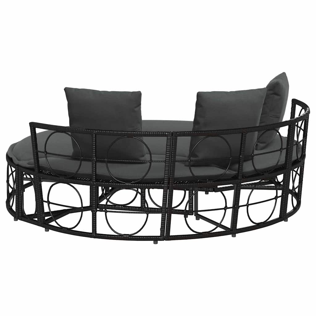 Lettino Prendisole Esterno senza Tetto Nero in Polyrattan - homemem39