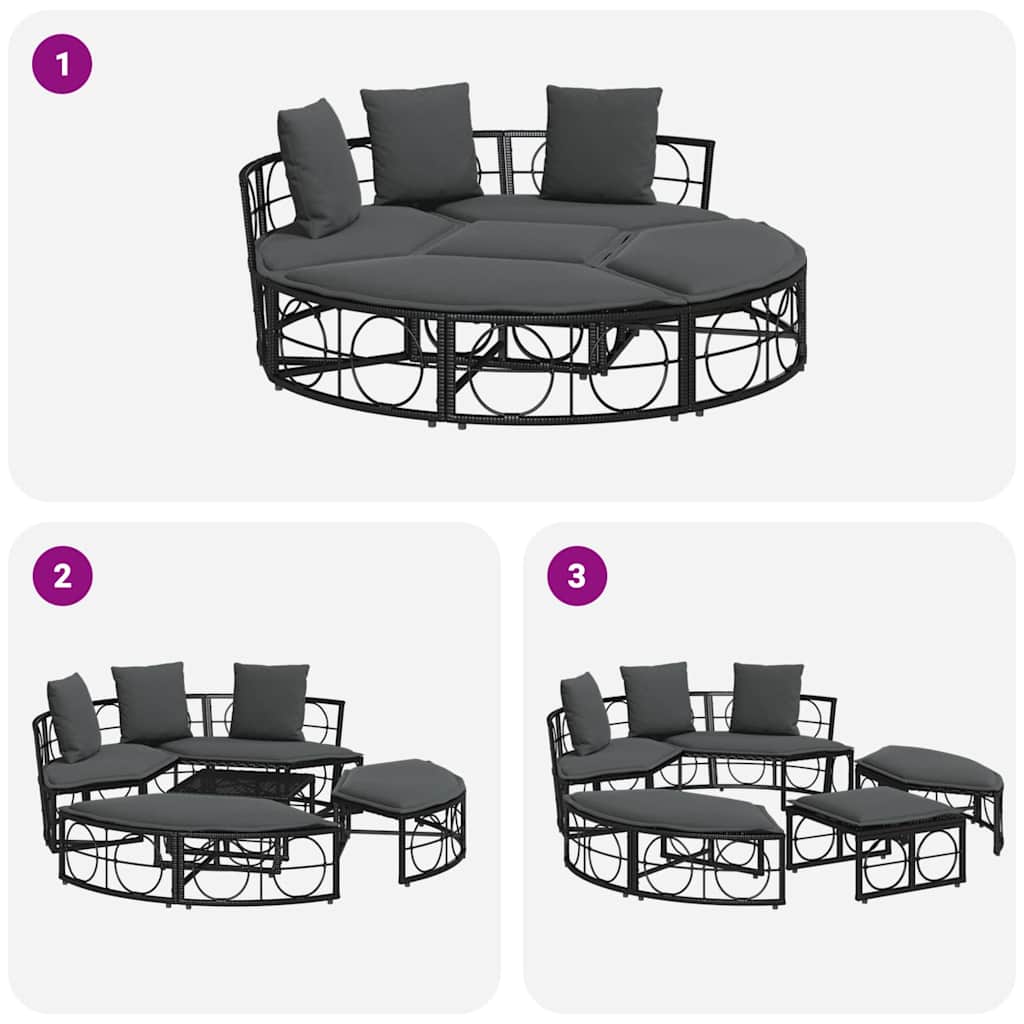 Lettino Prendisole Esterno senza Tetto Nero in Polyrattan - homemem39