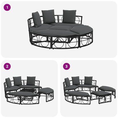 Lettino Prendisole Esterno senza Tetto Nero in Polyrattan - homemem39