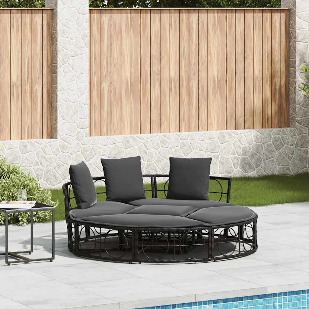 Lettino Prendisole Esterno senza Tetto Nero in Polyrattan - homemem39