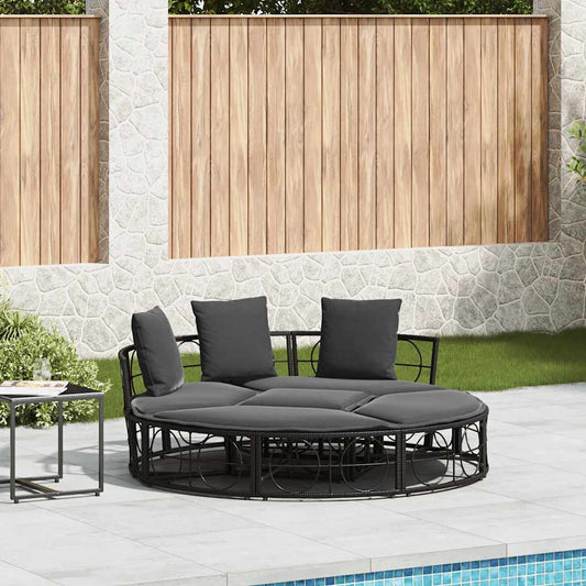Lettino Prendisole Esterno senza Tetto Nero in Polyrattan - homemem39