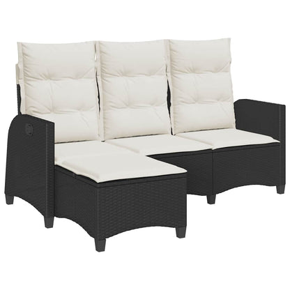 Divano da Giardino Reclinabile a L con Cuscini Nero Polyrattan | homemem39