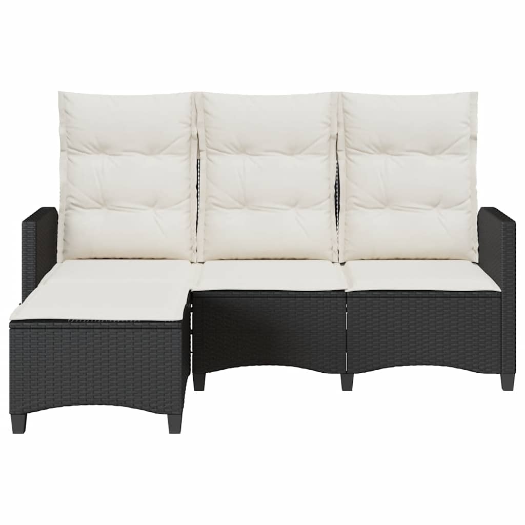 Divano da Giardino Reclinabile a L con Cuscini Nero Polyrattan | homemem39