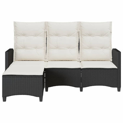 Divano da Giardino Reclinabile a L con Cuscini Nero Polyrattan | homemem39