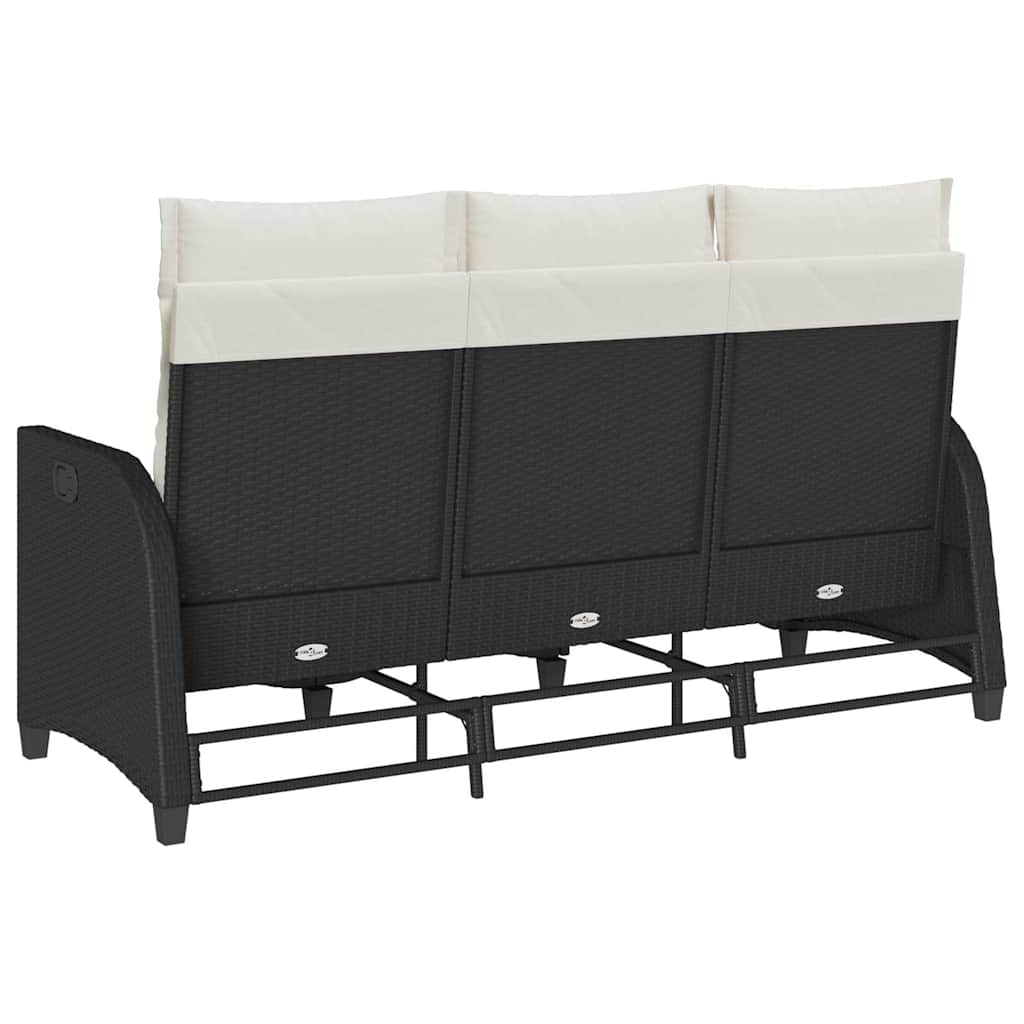 Divano da Giardino Reclinabile a L con Cuscini Nero Polyrattan | homemem39
