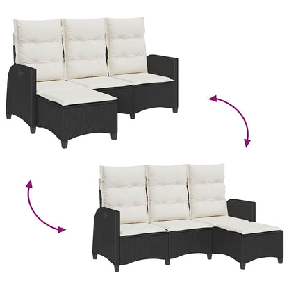Divano da Giardino Reclinabile a L con Cuscini Nero Polyrattan | homemem39