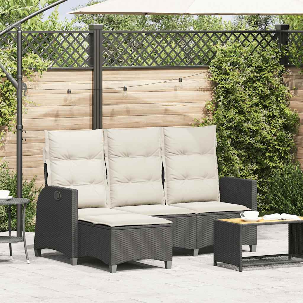 Divano da Giardino Reclinabile a L con Cuscini Nero Polyrattan | homemem39