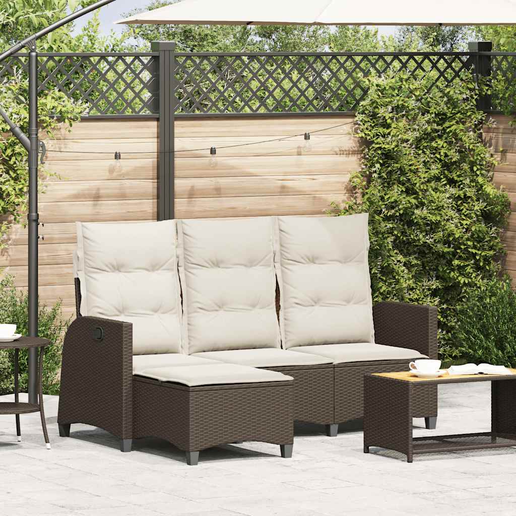 Divano Reclinabile Giardino con Cuscini a L Marrone Polyrattan | homemem39