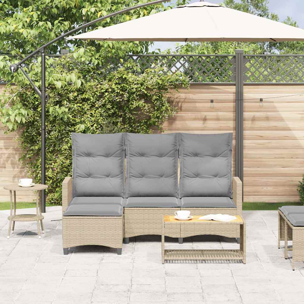 Divano da Giardino Reclinabile con Cuscini a L Beige Polyrattan - homemem39