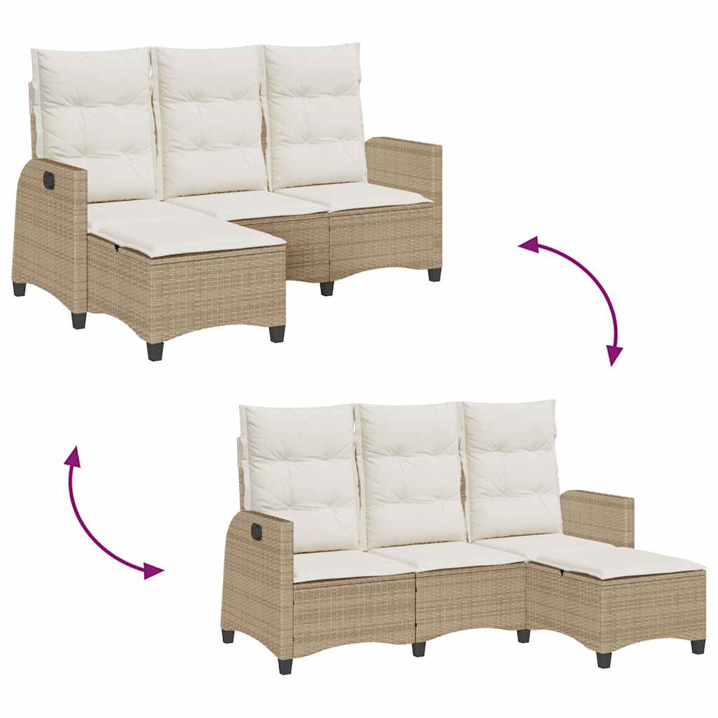 Divano da Giardino Reclinabile con Cuscini a L Beige Polyrattan | homemem39